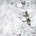 Arctic Sunrise among broken floes of Arctic sea ice