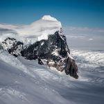 A rock outcropping on Fleming Glacier, which feeds one of the accelerating glaciers in Marguerite Bay on the western Antarctic Peninsula. Photo: NASA/OIB