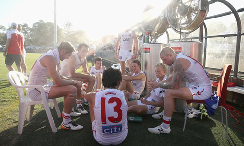 Sydney Swans players swelter at Henson Park on Friday. Photograph: Mark Kolbe/Getty Images
